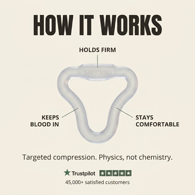 How the erection ring works: targeted compression keeps blood in and holds it firm