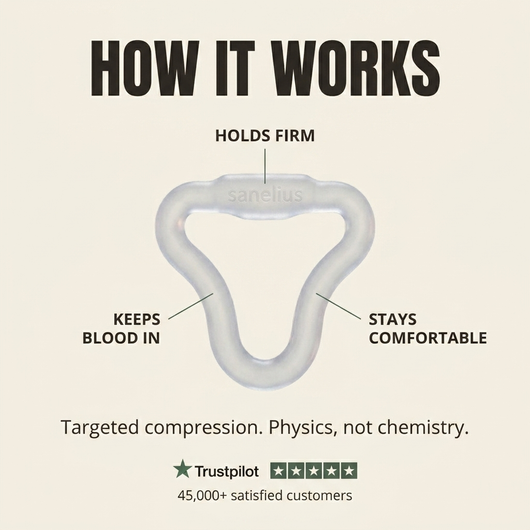 How the erection ring works: targeted compression keeps blood in and holds it firm